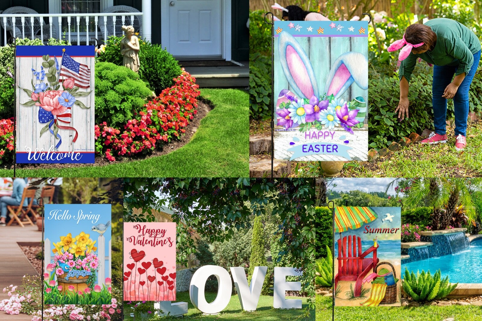 Garden Flags (Set of 10) 12X18 Inch Double Sided Yard Flags Seasons Holidays