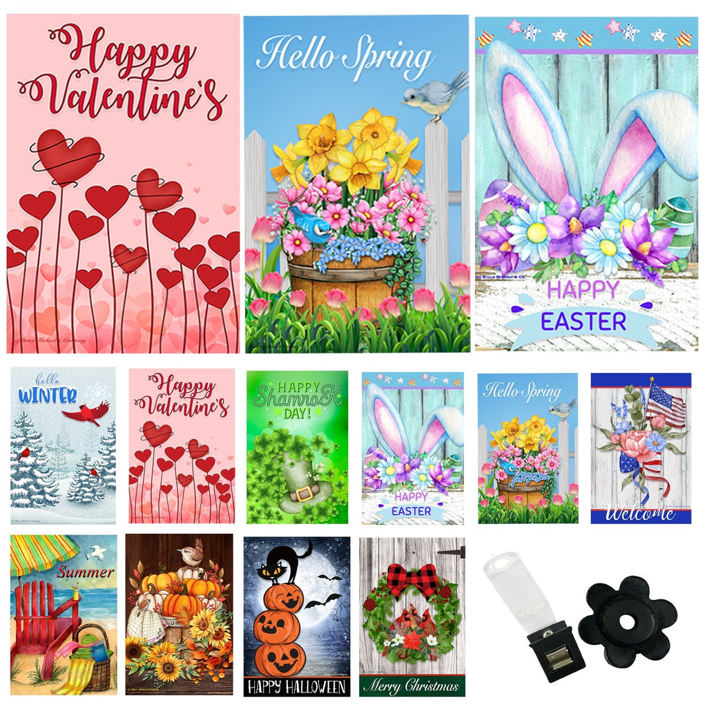 Garden Flags (Set of 10) 12X18 Inch Double Sided Yard Flags Seasons Holidays