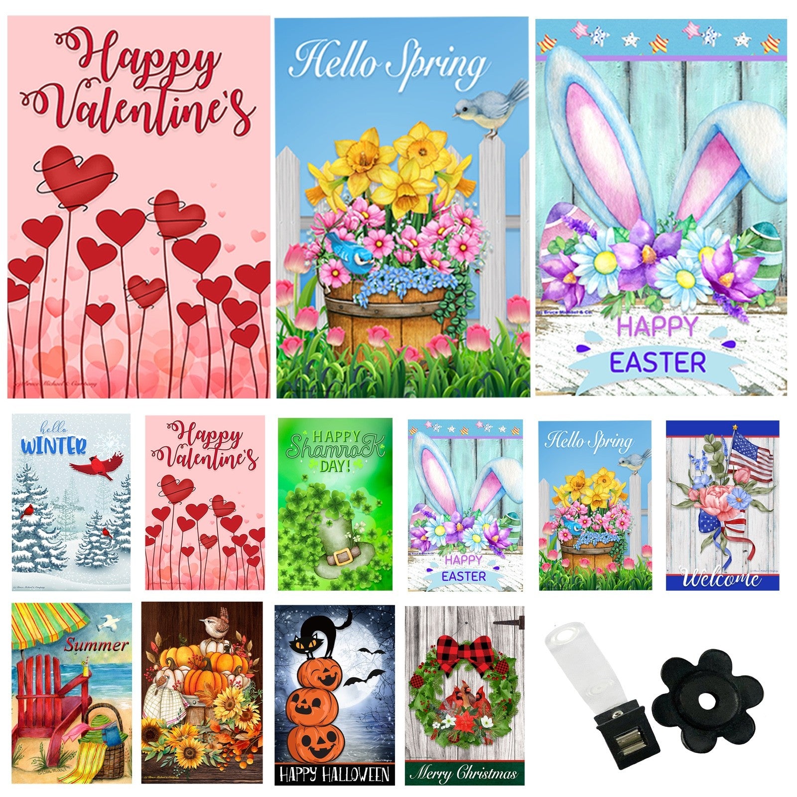 Garden Flags (Set of 10) 12X18 Inch Double Sided Yard Flags Seasons Holidays