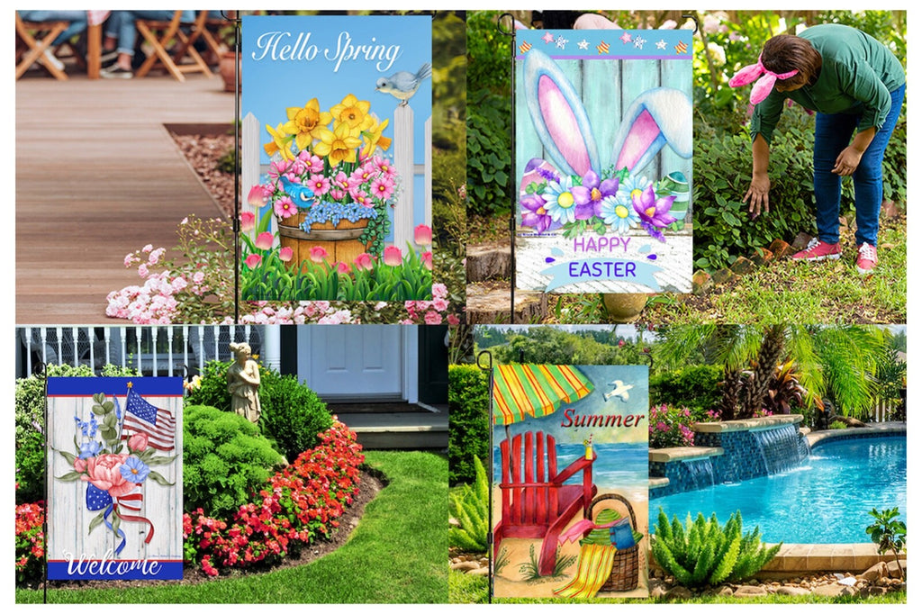 Garden Flags (Set of 10) 12X18 Inch Double Sided Yard Flags Seasons Holidays